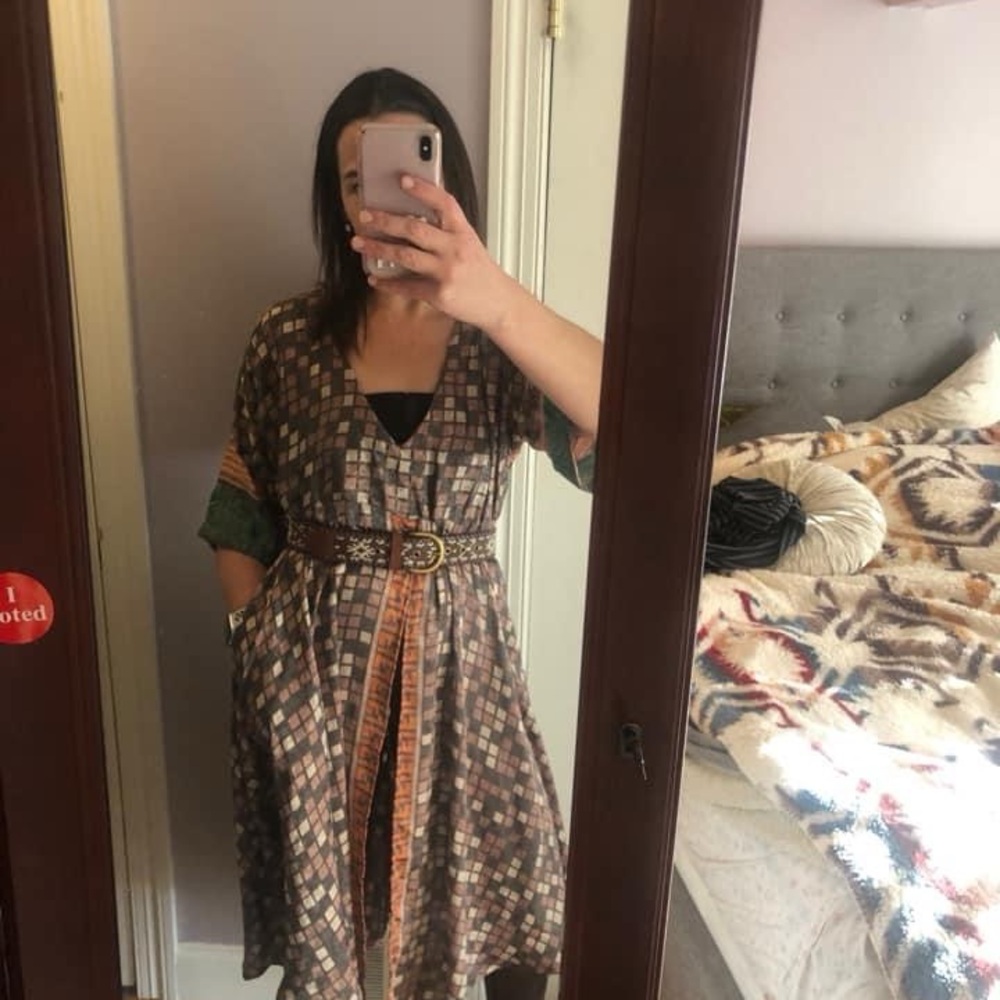 Kantha Bae Split midi dress Multicolor Checkered Kids Dress - Picture 4 of 6